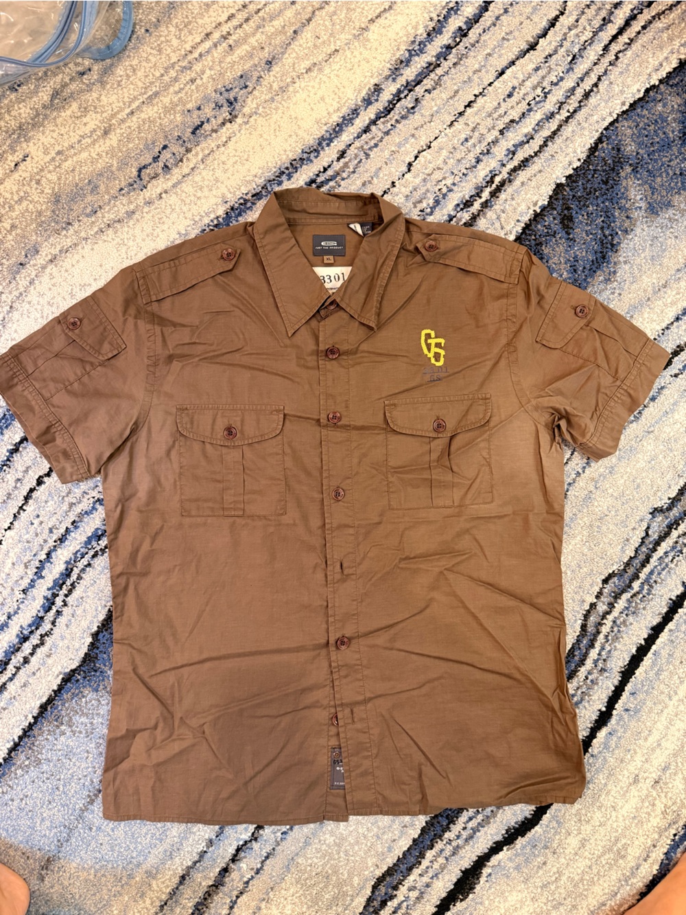 G-Star Brown Short Sleeve Shirt with Yellow Logo